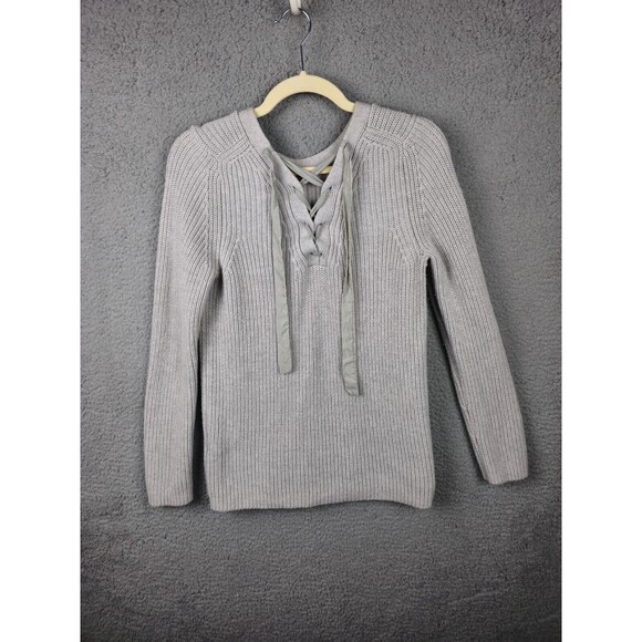 Banana Republic Sweater Womens M Gray Pullover Lace Up Tie Back Chunky Ribbed - Picture 9 of 11